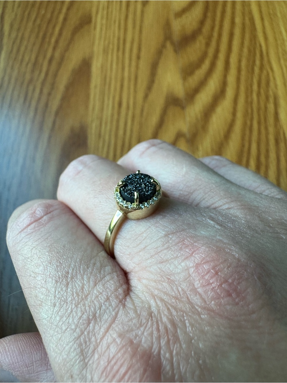Rocksbox Gold Ring with Black Druzy, Crystal Accent